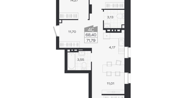 4-к. квартира, 71 м²