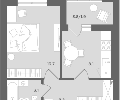 1-к. квартира, 33&nbsp;м²