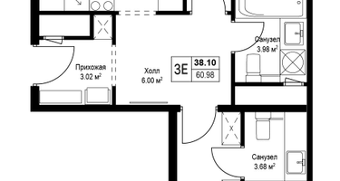 3-к. квартира, 60&nbsp;м²