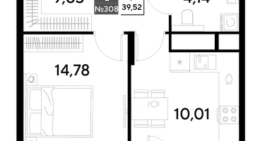 1-к. квартира, 39&nbsp;м²