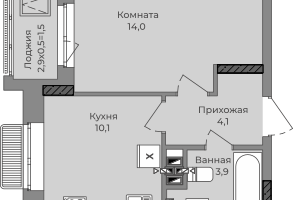 1-к. квартира, 35 м²