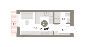 Студия, 23&nbsp;м²