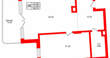1-к. квартира, 84 м²