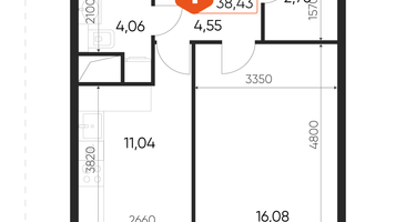 1-к. квартира, 38&nbsp;м²