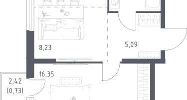 1-к. квартира, 40&nbsp;м²