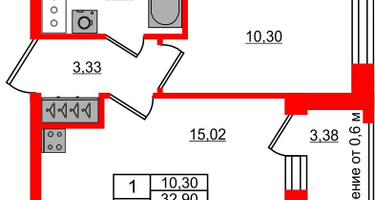 1-к. квартира, 32&nbsp;м²