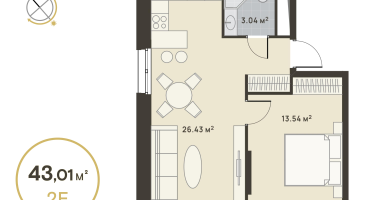 1-к. квартира, 43&nbsp;м²