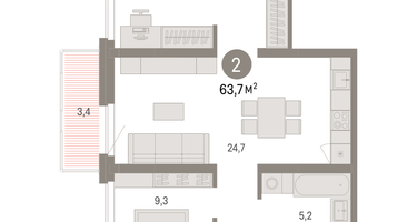 2-к. квартира, 63&nbsp;м²