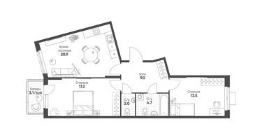 2-к. квартира, 68&nbsp;м²