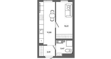 1-к. квартира, 28&nbsp;м²