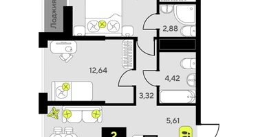 2-к. квартира, 61&nbsp;м²