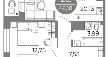 Студия, 46&nbsp;м²