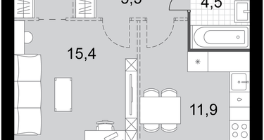 1-к. квартира, 40&nbsp;м²