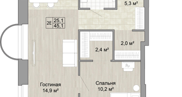 Студия, 45 м²