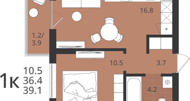 1-к. квартира, 36&nbsp;м²
