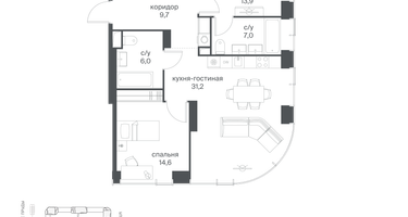 2-к. квартира, 89 м²