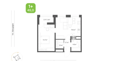 1-к. квартира, 45&nbsp;м²