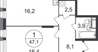 1-к. квартира, 47&nbsp;м²