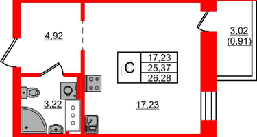 Студия, 26&nbsp;м²