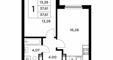 1-к. квартира, 37&nbsp;м²