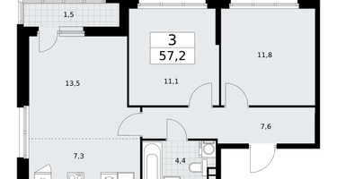 3-к. квартира, 57 м²