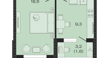 1-к. квартира, 38&nbsp;м²