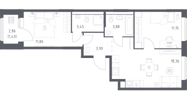 2-к. квартира, 53&nbsp;м²