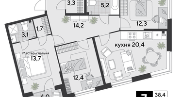 3-к. квартира, 90 м²