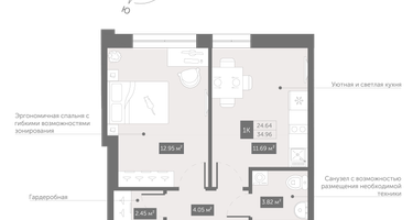 1-к. квартира, 36&nbsp;м²