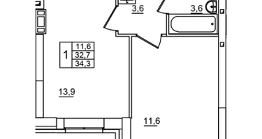 1-к. квартира, 34&nbsp;м²