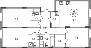 3-к. квартира, 97&nbsp;м²