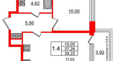 1-к. квартира, 36&nbsp;м²