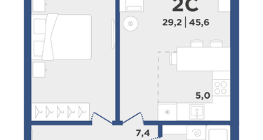 2-к. квартира, 45 м²