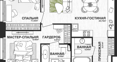 2-к. квартира, 62&nbsp;м²