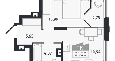 1-к. квартира, 31 м²