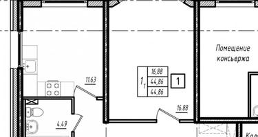 1-к. квартира, 45,3 м²