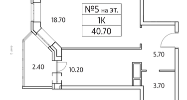 1-к. квартира, 40&nbsp;м²