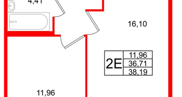 1-к. квартира, 38 м²