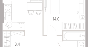 1-к. квартира, 40&nbsp;м²