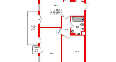 2-к. квартира, 76&nbsp;м²