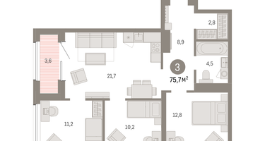 3-к. квартира, 75&nbsp;м²
