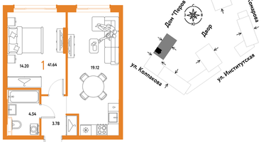 1-к. квартира, 41 м²