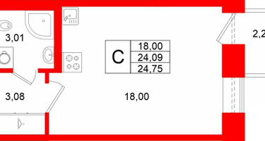 Студия, 24 м²