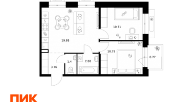 2-к. квартира, 50&nbsp;м²