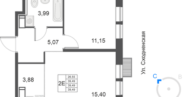 2-комнатная квартира, 39&nbsp;м²