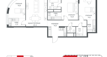 3-к. квартира, 111&nbsp;м²