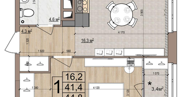 1-к. квартира, 44&nbsp;м²