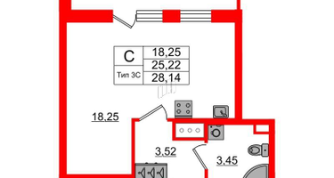 Студия, 25 м²