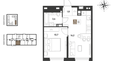 1-к. квартира, 32&nbsp;м²