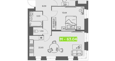 Студия, 63&nbsp;м²